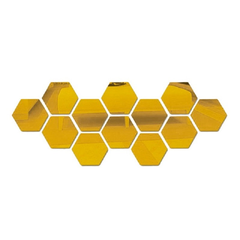 miroir autocollant mural hexagonal design dore