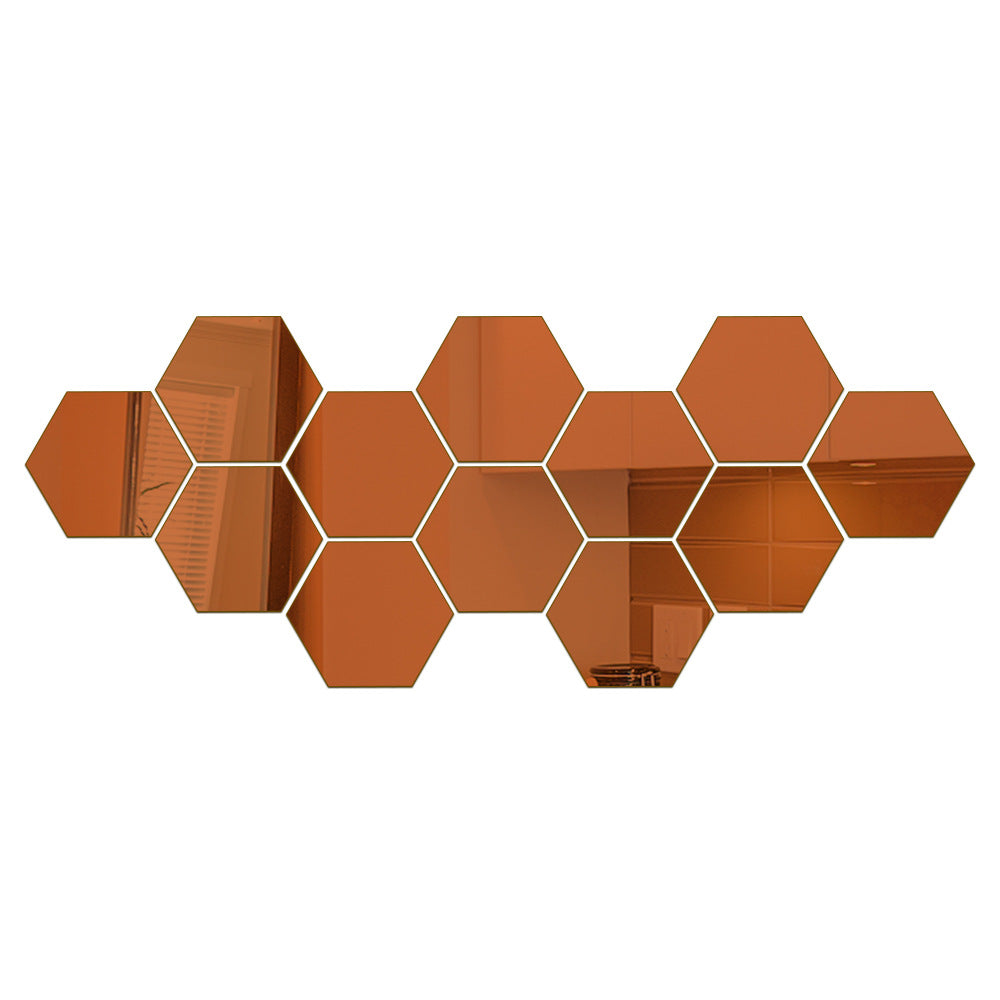 miroir autocollant mural hexagonal design marron