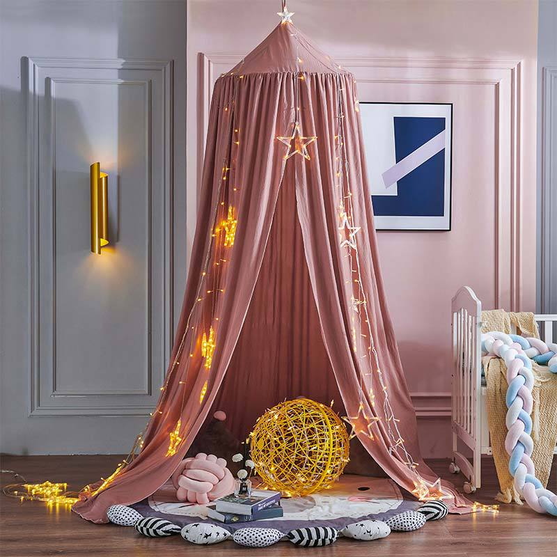 moustiquaire de lit baldaquin enfant marron etoile rose