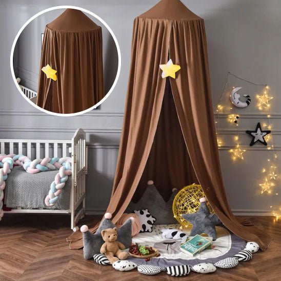 moustiquaire de lit enfant baldaquin marron etoile