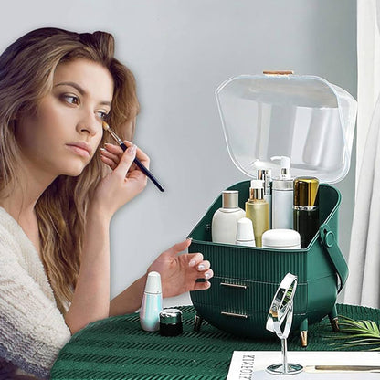 organisateur de maquillage avec couvercle translucide et tiroirs
