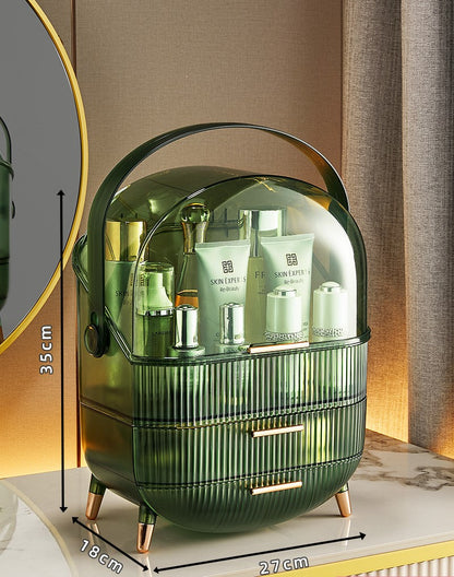 organisateur de maquillage elegant sur coiffeuse vert