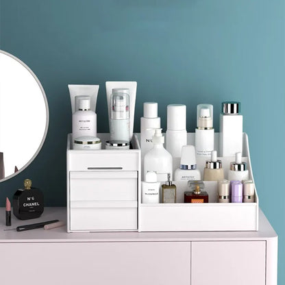 organisateur de maquillage moderne avec tiroirs et bouteilles