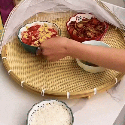 panier de rangement en bambou plateau cloche protection 