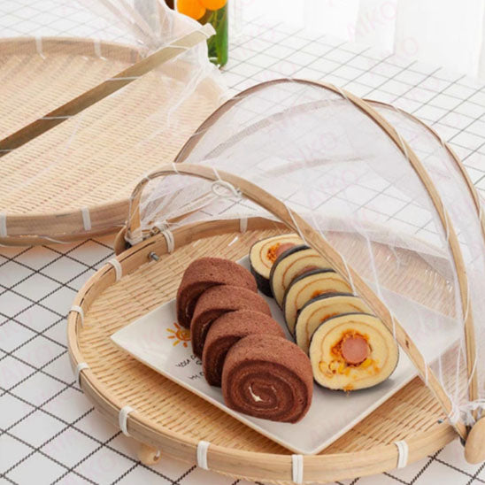 panier de rangement en bambou plateau gateaux protection filet