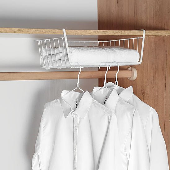 panier de rangement sous etagere placard blanc
