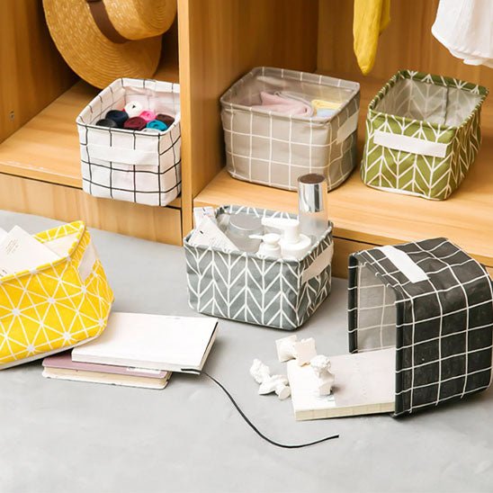 panier de rangement tissu carreaux motifs multicolores