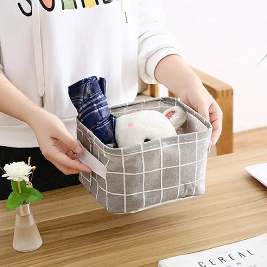 panier de rangement tissu gris carreaux