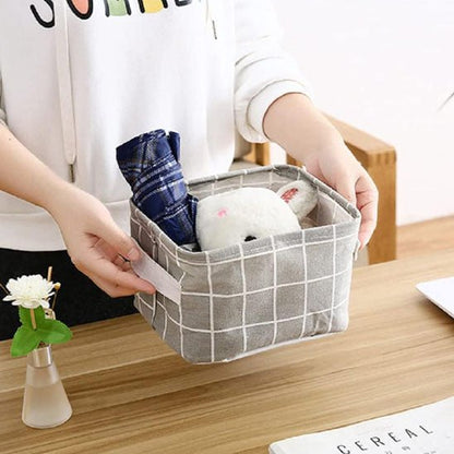 panier de rangement tissu gris carreaux