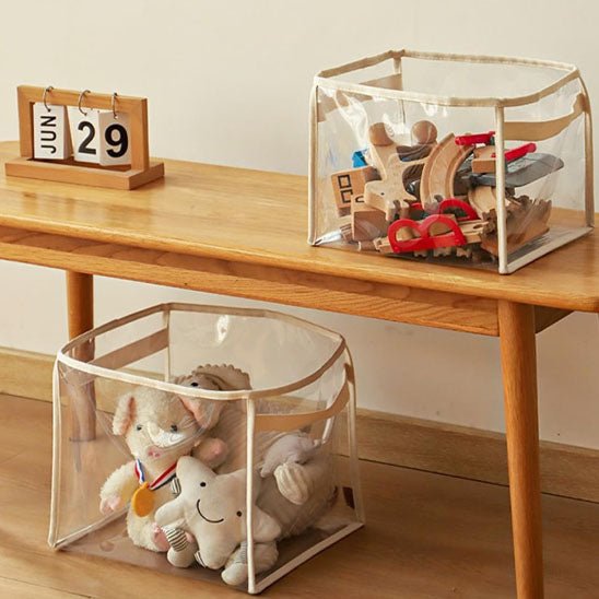 panier de rangement transparent jouets peluche blocs bois