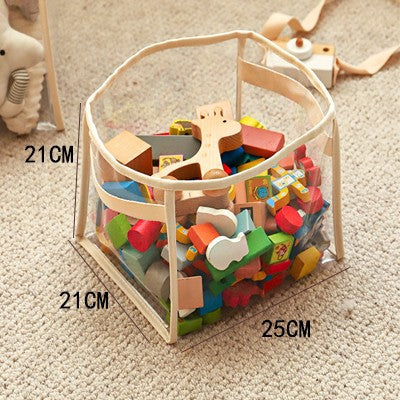 panier de rangement transparent peluche jeux etagere bois taille petite