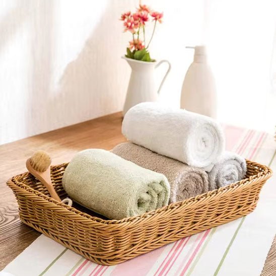 panier rangement en osier avec serviettes