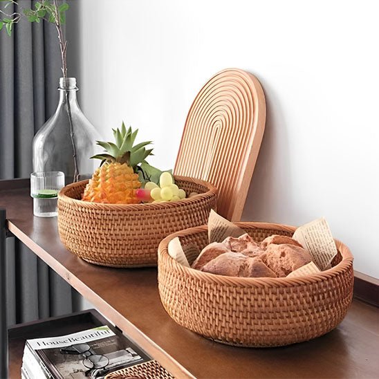 panier rangement en osier pain fruits