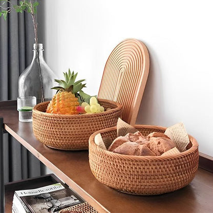 panier rangement en osier pain fruits