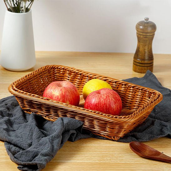panier rangement en osier rectangulaire pommes citron
