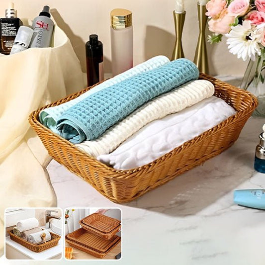 panier rangement en osier rectangulaire serviettes bain