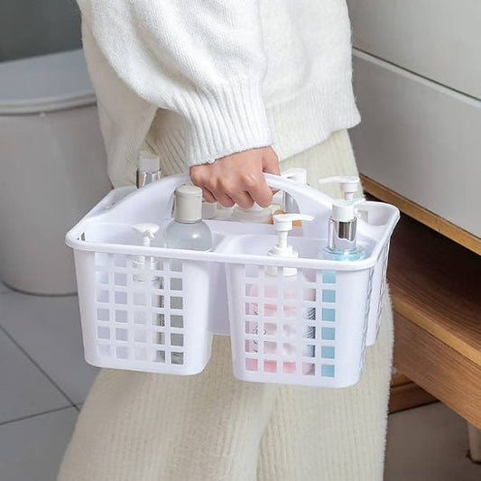 panier rangement salle de bain blanc avec poignee pour produits
