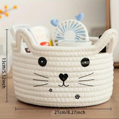 panier rangement salle de bain jouets forme tete de chat blanc