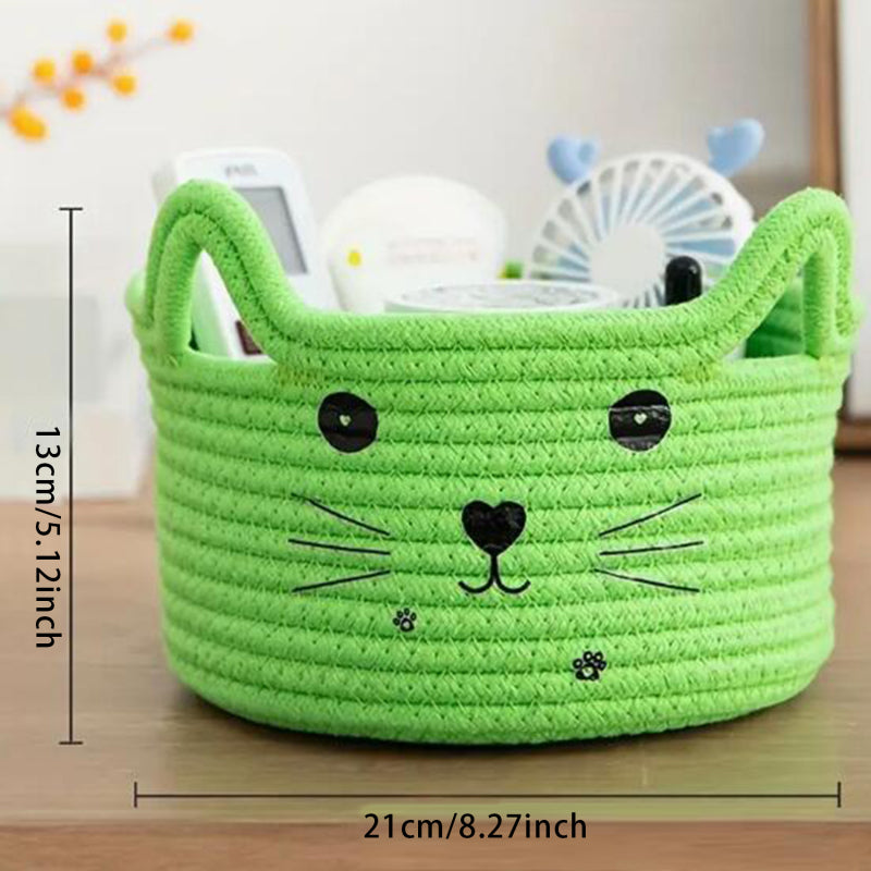 panier rangement salle de bain jouets forme tete de chat vert 