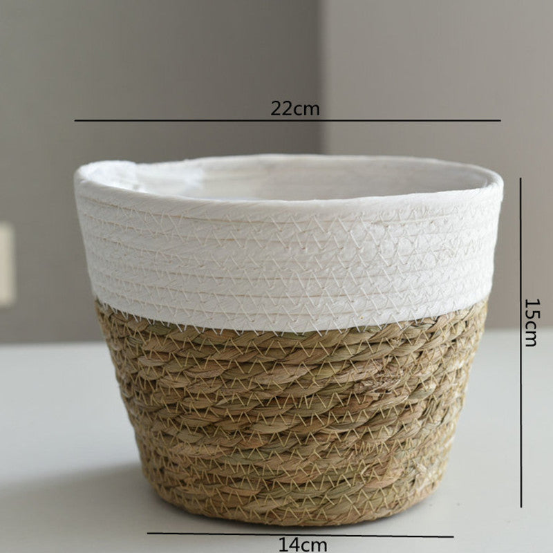 panier rotin cache pot plantes vertes decoration salon 22 cm