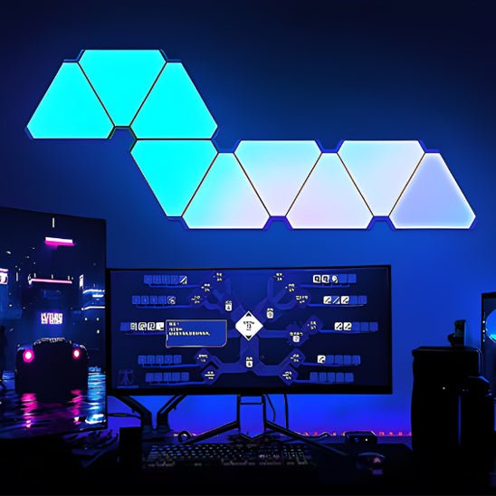 panneaux led muraux hexagonaux applique murale interieur bleus bureau gaming