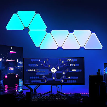 panneaux led muraux hexagonaux applique murale interieur bleus bureau gaming