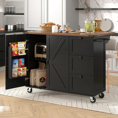 plan de travail ilot roulant armoire noire rangements ouverts cuisine