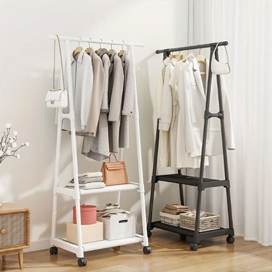 portant vetement blanc noir manteaux etageres roulettes