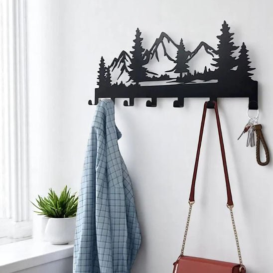 porte cle mural metal montagne sapin style nature
