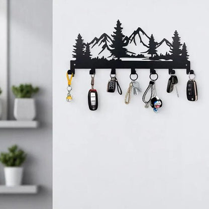 porte cle mural metal noir montagne sapin