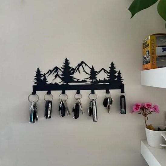 porte cle mural montagne sapin metal noir 1