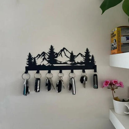 porte cle mural montagne sapin metal noir 1