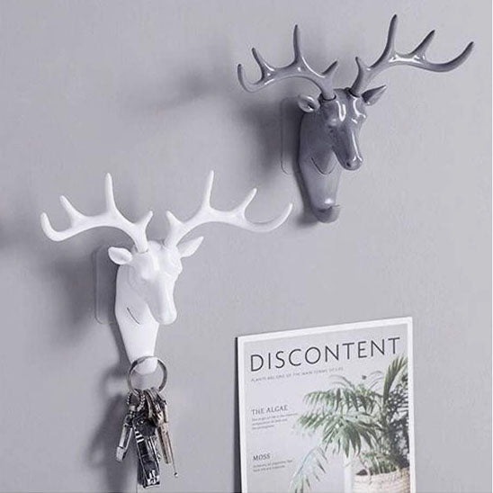 porte cle mural tete de cerf blanc et gris