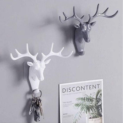 porte cle mural tete de cerf blanc et gris