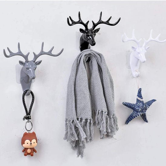 porte cle mural tete de cerf noir blanc gris