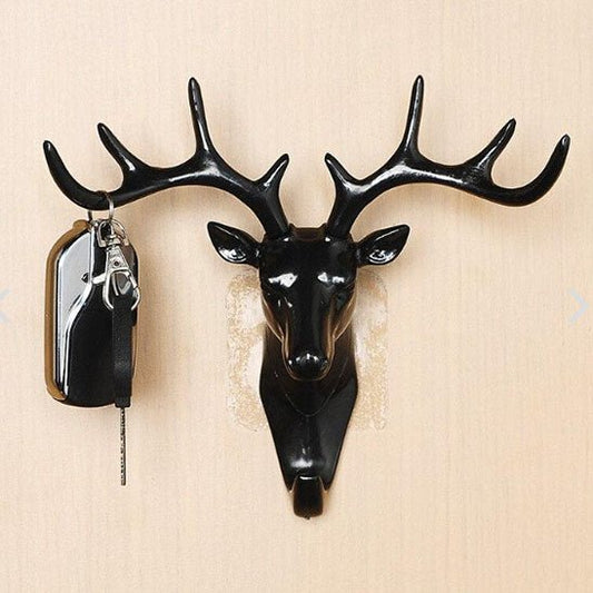 porte cle mural tete de cerf noir