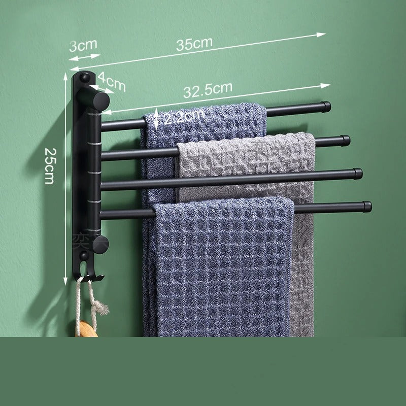 porte serviette salle bain mural noir 4 barres rotatives crochet
