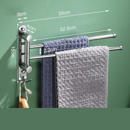 porte serviette salle de bain mural argent 2 barres rotatives avec crochet