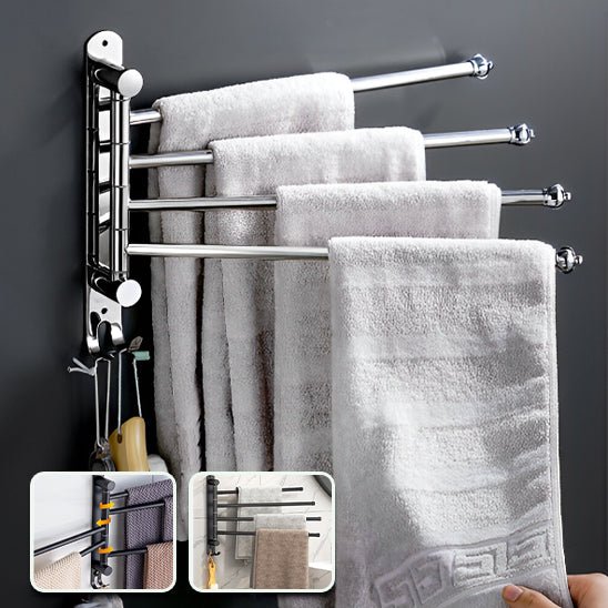 porte serviette salle de bain mural acier inox 4 barres rotatives avec crochets
