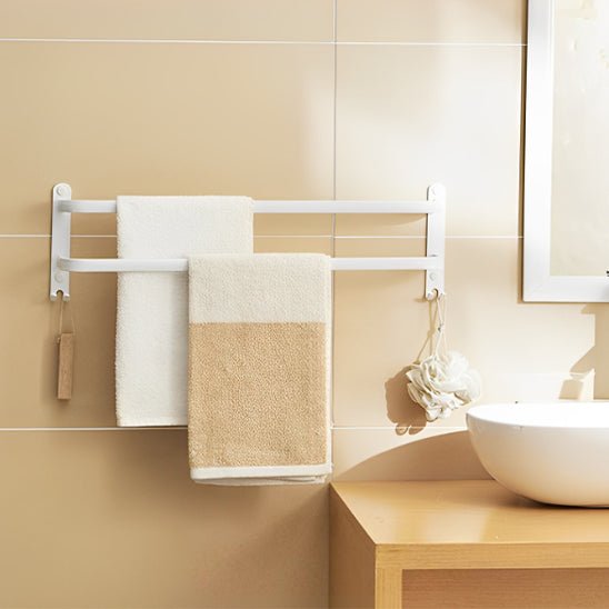 porte serviette salle de bain mural blanc 2 barres serviettes beige
