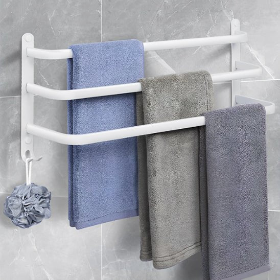 porte serviette salle de bain mural blanc 3 barres rotatives 2