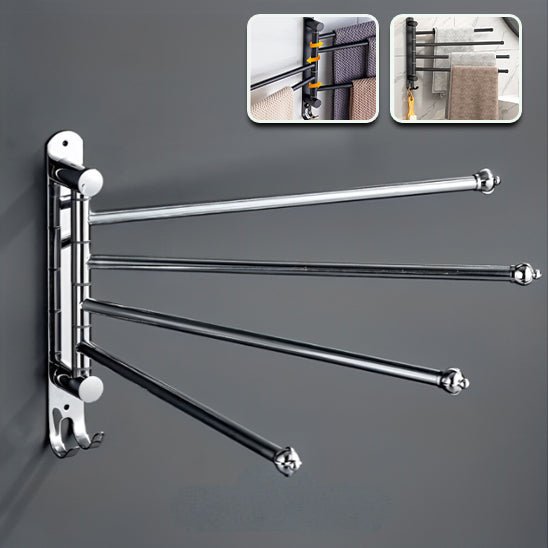 porte serviette salle de bain mural chrome 4 barres rotatives avec crochet