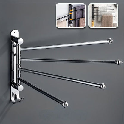 porte serviette salle de bain mural chrome 4 barres rotatives avec crochet