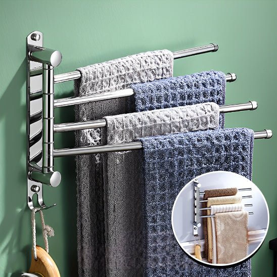 porte serviette salle de bain mural chrome 4 barres rotatives metal avec crochet