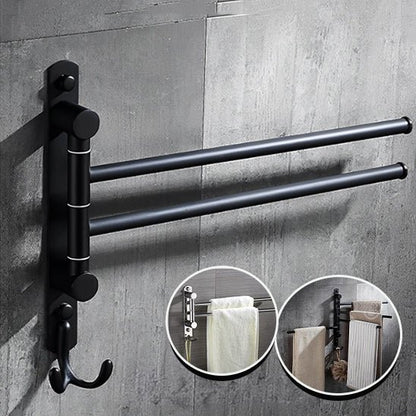 porte serviette salle de bain mural noir 2 barres rotatives avec crochet
