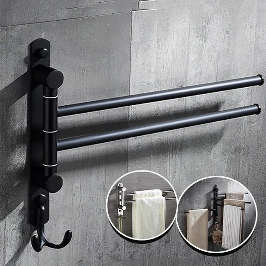 porte serviette salle de bain mural noir 2 barres rotatives avec crochet