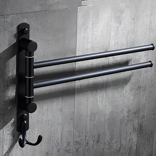 porte serviette salle de bain mural noir 2 barres rotatives crochet

