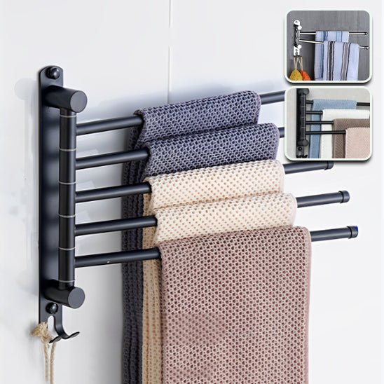 porte serviette salle de bain mural noir 4 barres rotatives avec crochet