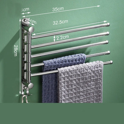 porte serviette salle de bain mural noir 5 barres rotatives avec crochet
