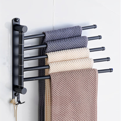 
porte serviette salle de bain noir 2 barres rotatives avec crochet
